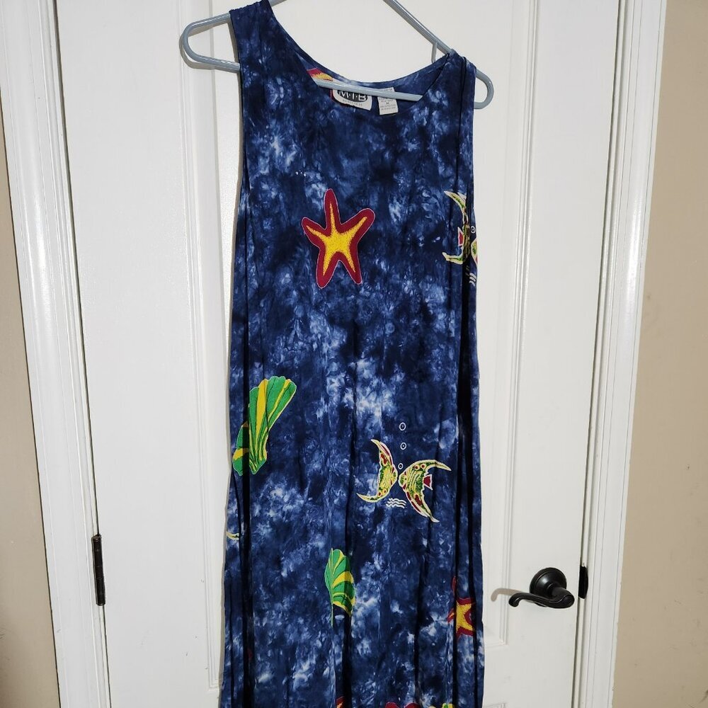 Vintage MTB Meant To Be Womens Short Sleeve Midi Shift Dress Fish Print Size M